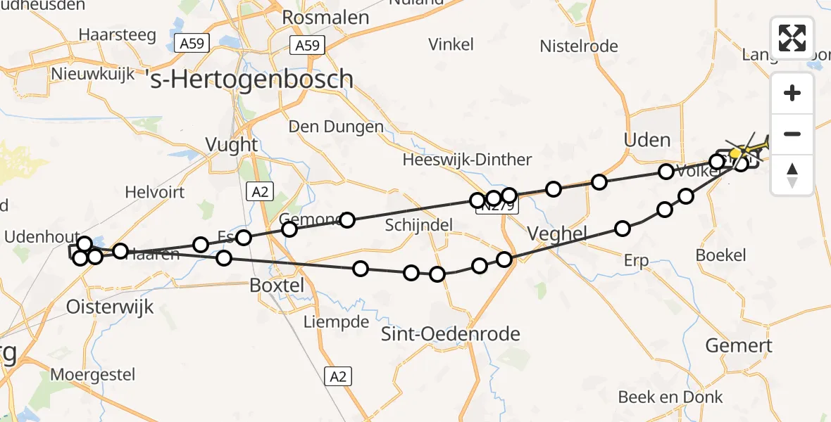 Routekaart van de vlucht: Lifeliner 3 naar Vliegbasis Volkel