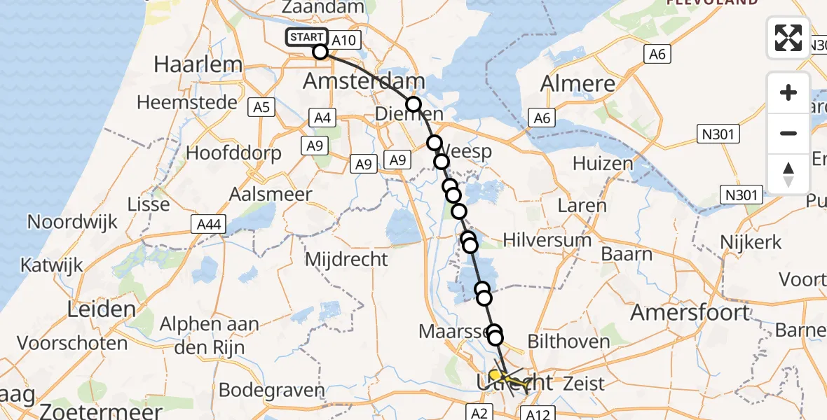 Routekaart van de vlucht: Lifeliner 1 naar Utrecht