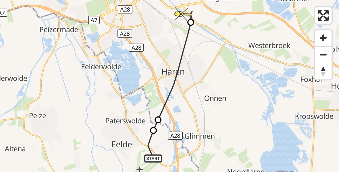 Routekaart van de vlucht: Lifeliner 4 naar Groningen