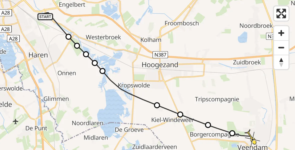 Routekaart van de vlucht: Lifeliner 4 naar Veendam