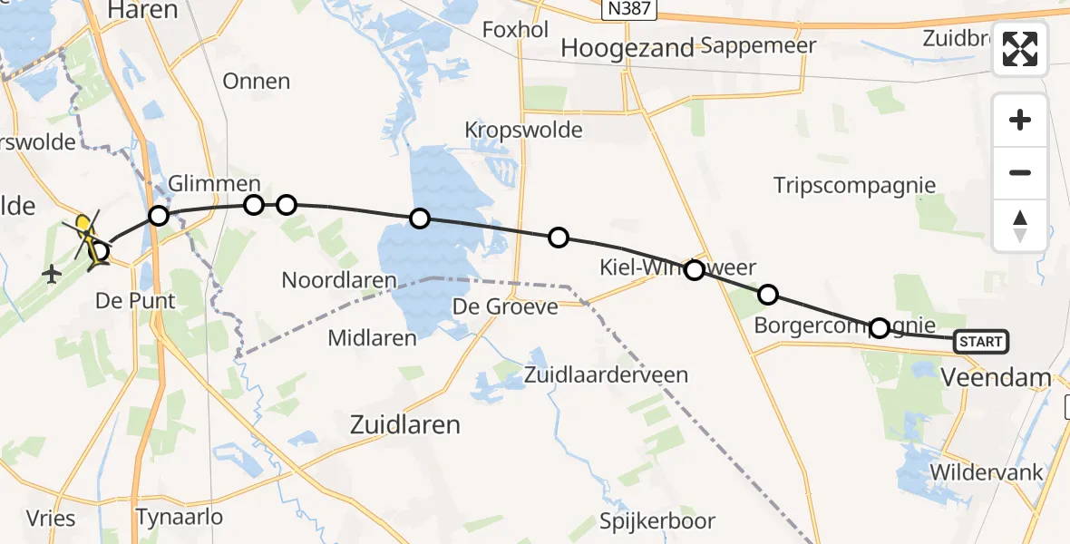 Routekaart van de vlucht: Lifeliner 4 naar Groningen Airport Eelde