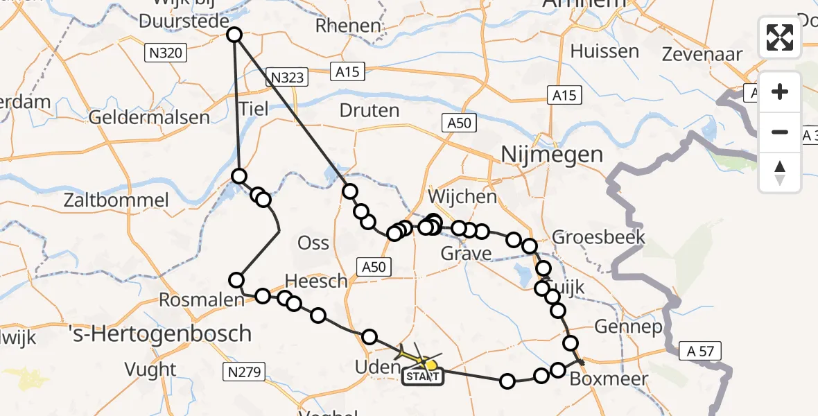 Routekaart van de vlucht: Politieheli naar Volkel