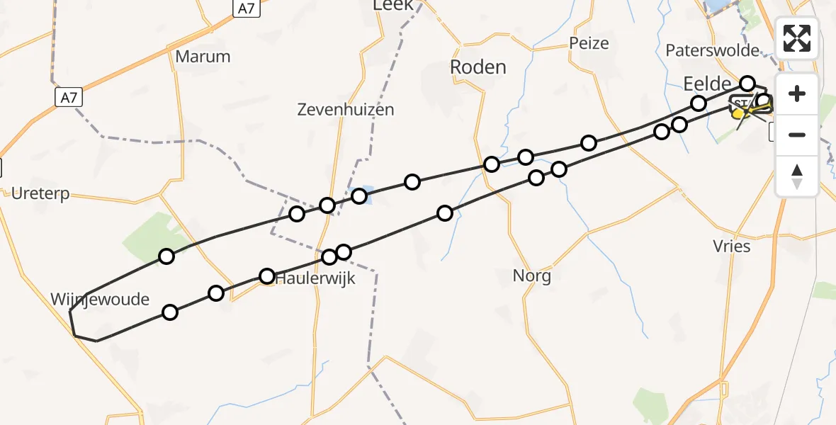 Routekaart van de vlucht: Lifeliner 4 naar Groningen Airport Eelde