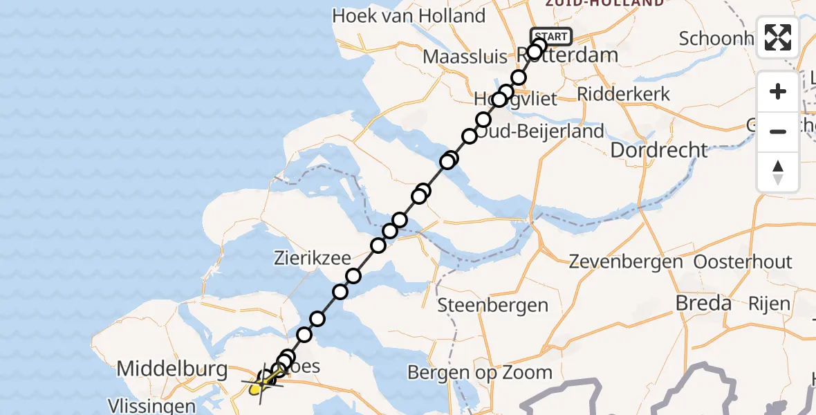 Routekaart van de vlucht: Lifeliner 2 naar 's-Heer Abtskerke