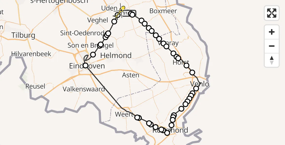 Routekaart van de vlucht: Politieheli naar Volkel