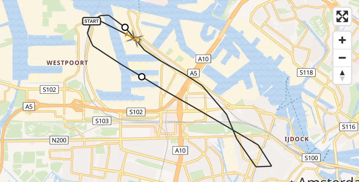 Vluchtroute Traumahelikopter Amsterdam Heliport - Amsterdam Heliport, 19 november 2023, 14:13