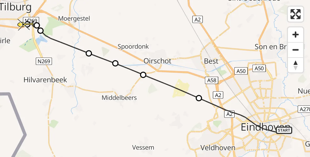 Routekaart van de vlucht: Lifeliner 3 naar Tilburg