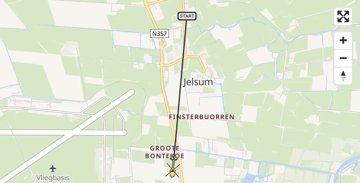 Routekaart van de vlucht: Ambulancehelikopter naar Vliegbasis Leeuwarden