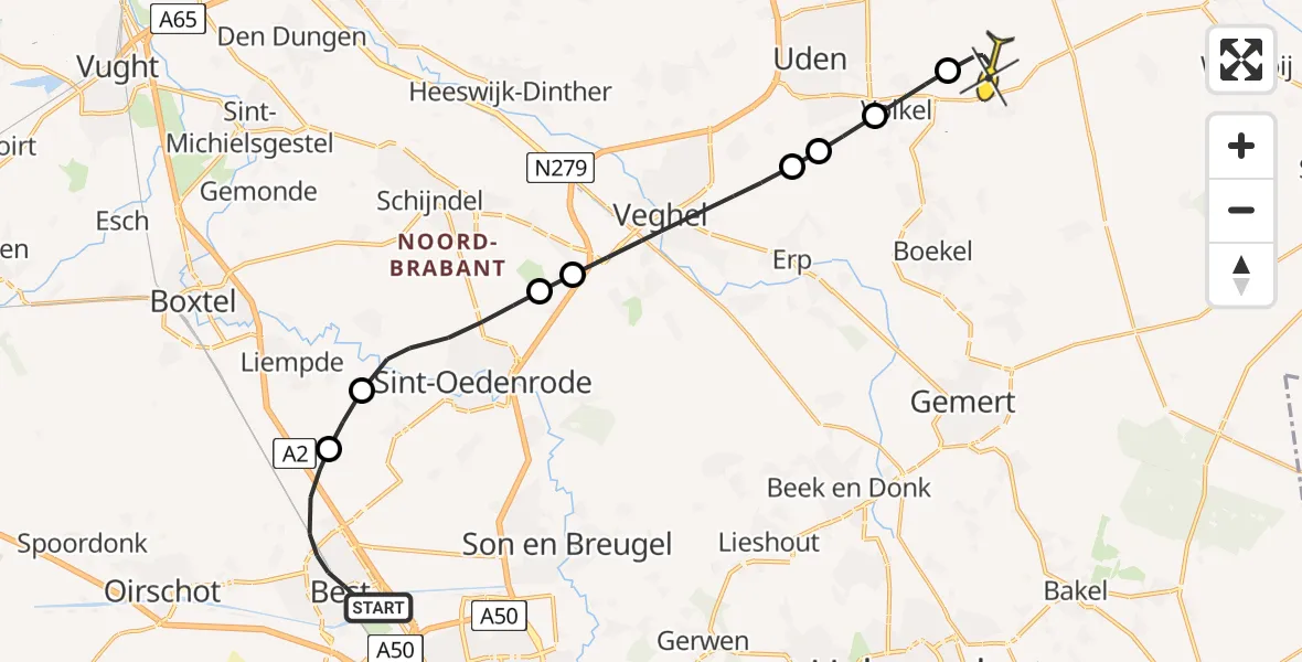 Routekaart van de vlucht: Lifeliner 3 naar Vliegbasis Volkel