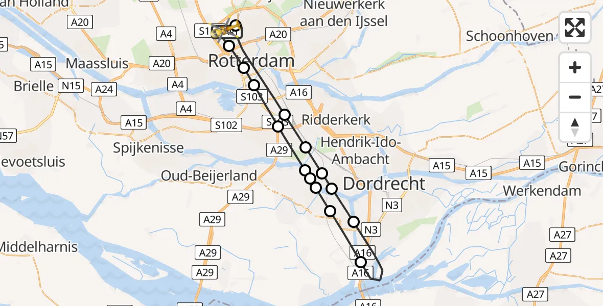 Vluchtroute Traumahelikopter Rotterdam The Hague Airport - Rotterdam The Hague Airport, 20 november 2023, 09:57
