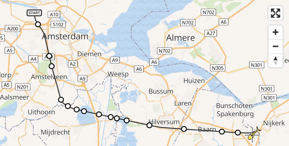 Routekaart van de vlucht: Lifeliner 1 naar Amersfoort