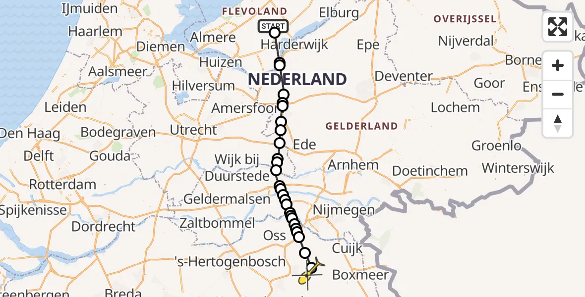 Routekaart van de vlucht: Traumahelikopter naar Vliegbasis Volkel
