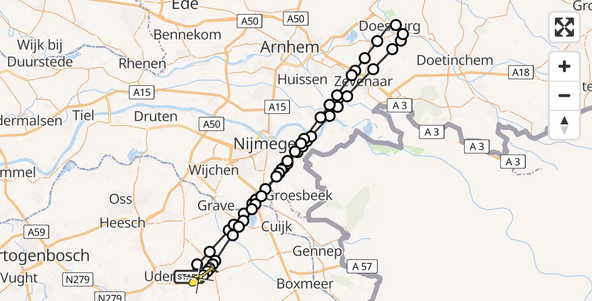 Routekaart van de vlucht: Lifeliner 3 naar Vliegbasis Volkel