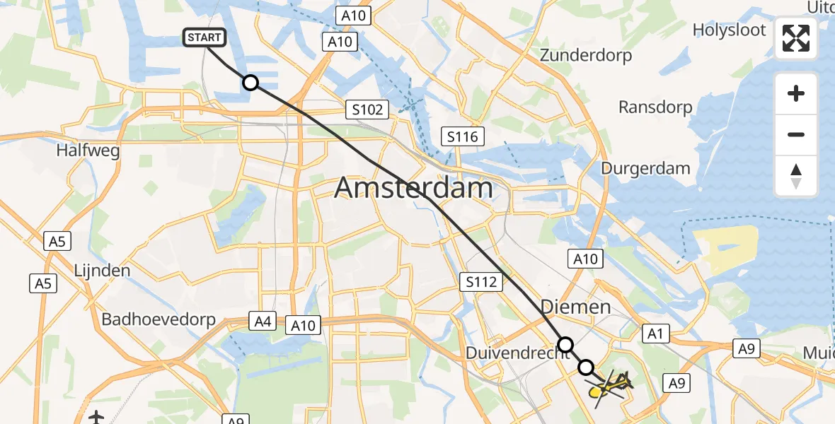 Routekaart van de vlucht: Lifeliner 1 naar Amsterdam