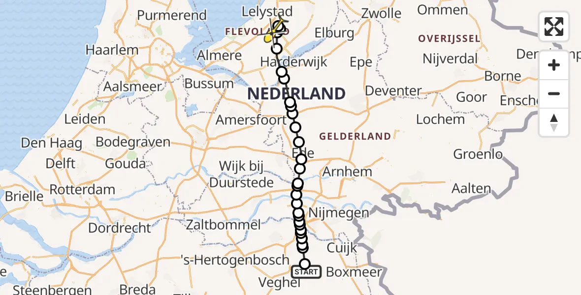 Routekaart van de vlucht: Traumaheli naar Lelystad Airport