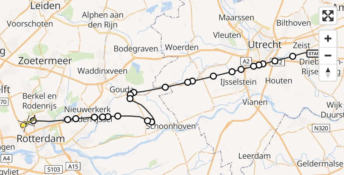 Routekaart van de vlucht: Lifeliner 2 naar Rotterdam The Hague Airport