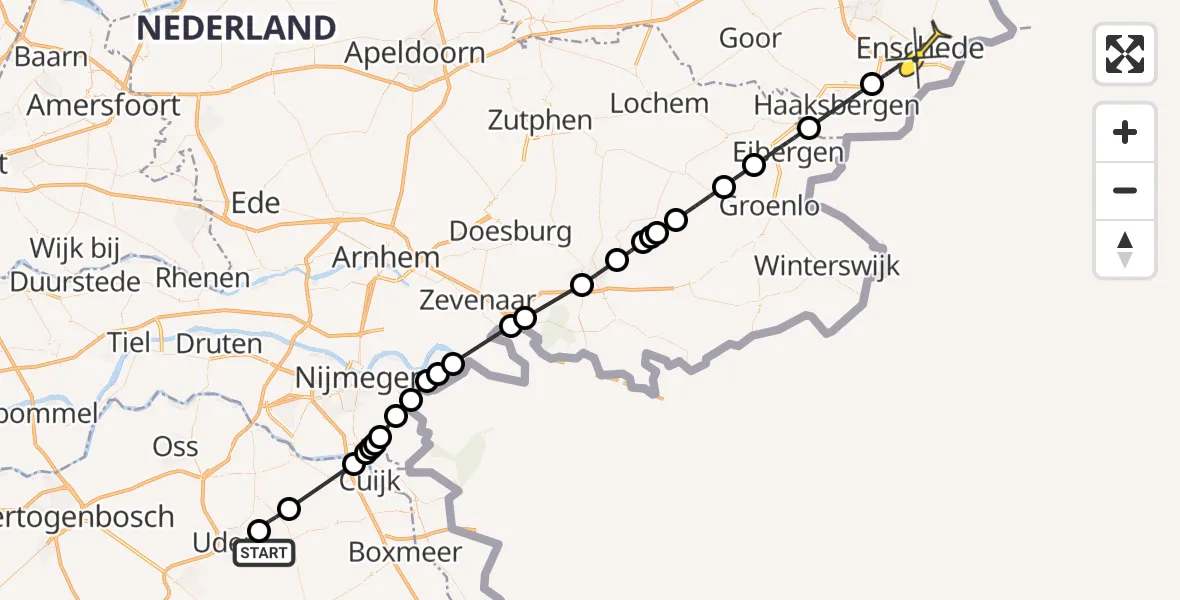 Routekaart van de vlucht: Politieheli naar Enschede