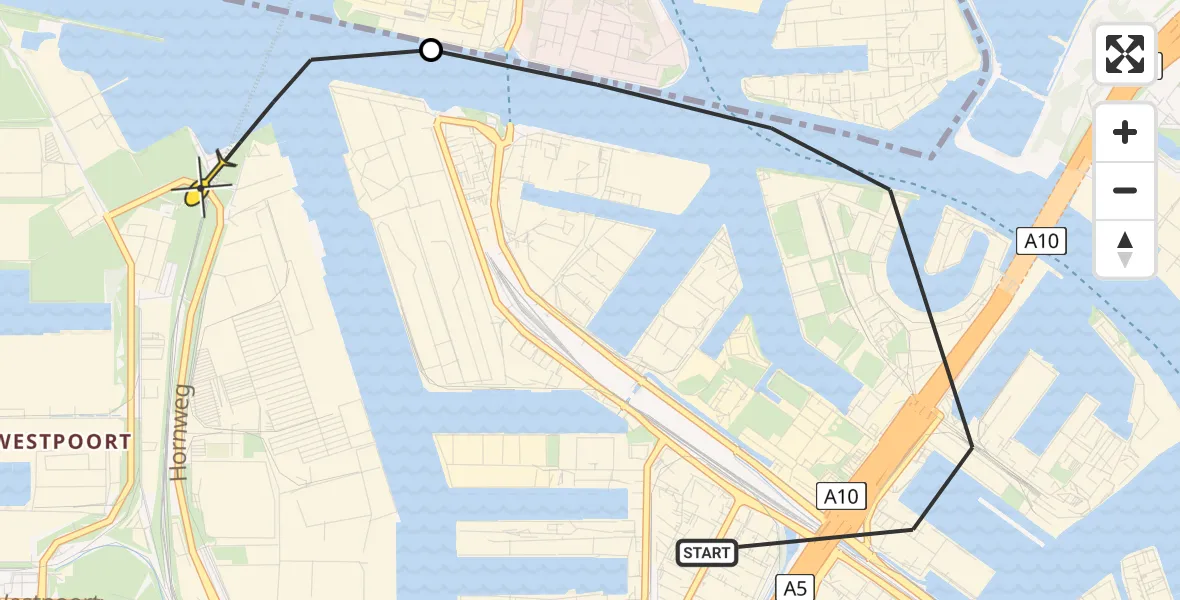 Routekaart van de vlucht: Lifeliner 1 naar Amsterdam Heliport