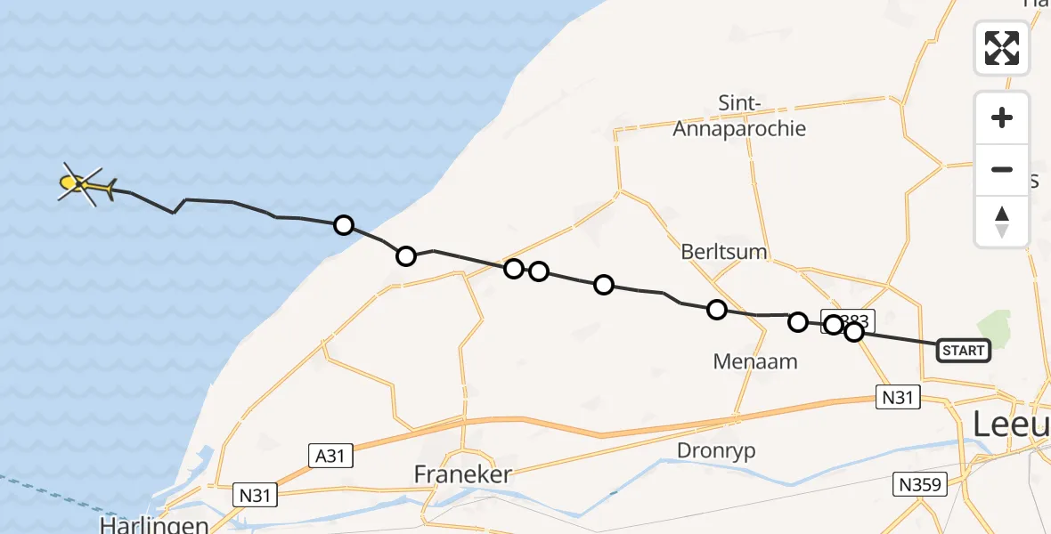 Routekaart van de vlucht: Ambulanceheli naar Formerum