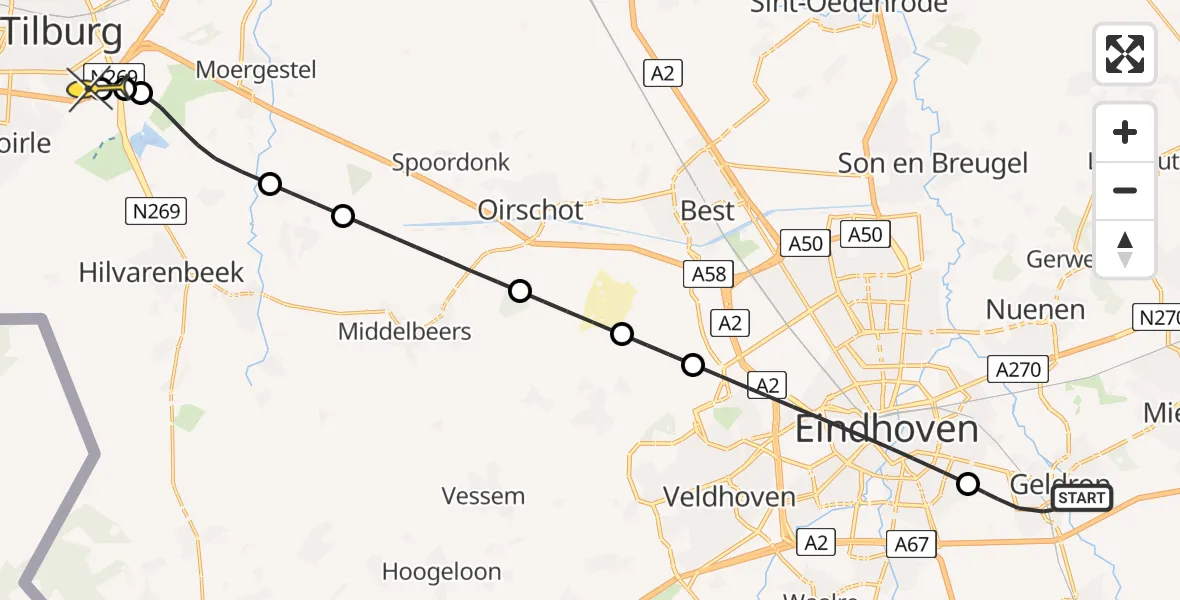 Routekaart van de vlucht: Lifeliner 3 naar Tilburg