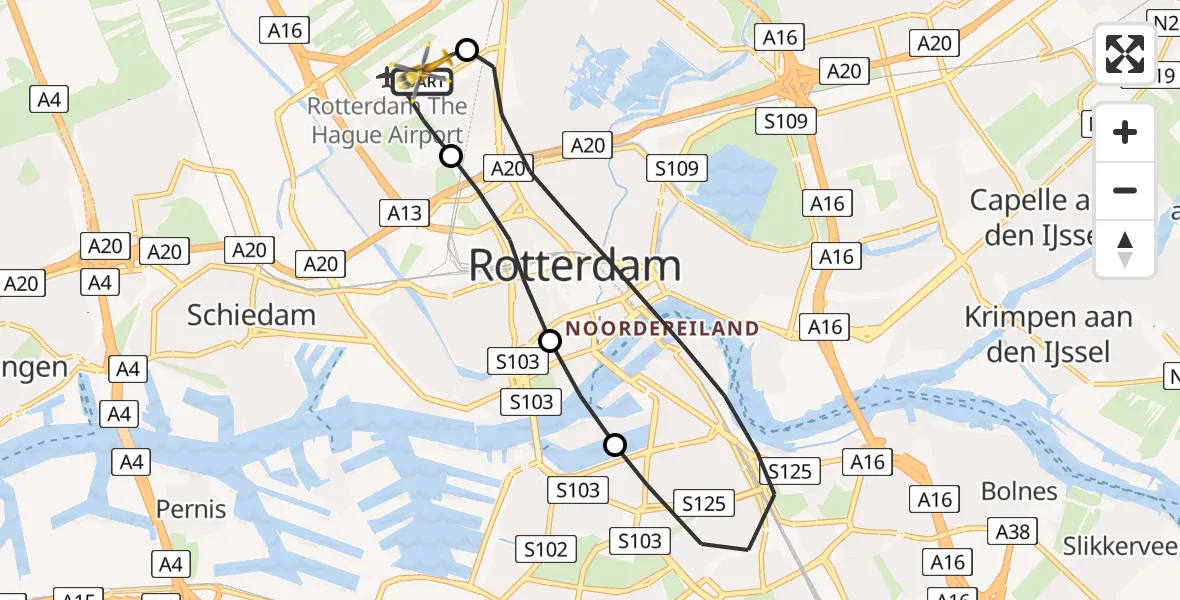 Vluchtroute Traumahelikopter Rotterdam The Hague Airport - Rotterdam The Hague Airport, 20 november 2023, 13:52