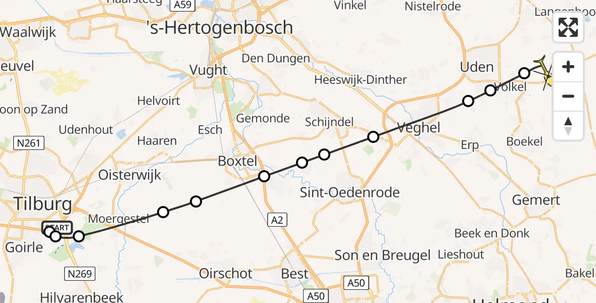 Routekaart van de vlucht: Lifeliner 3 naar Vliegbasis Volkel