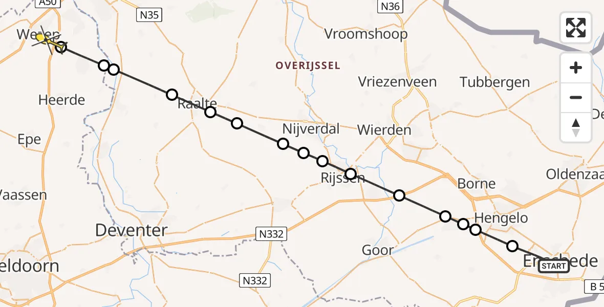 Routekaart van de vlucht: Politieheli naar Wezep