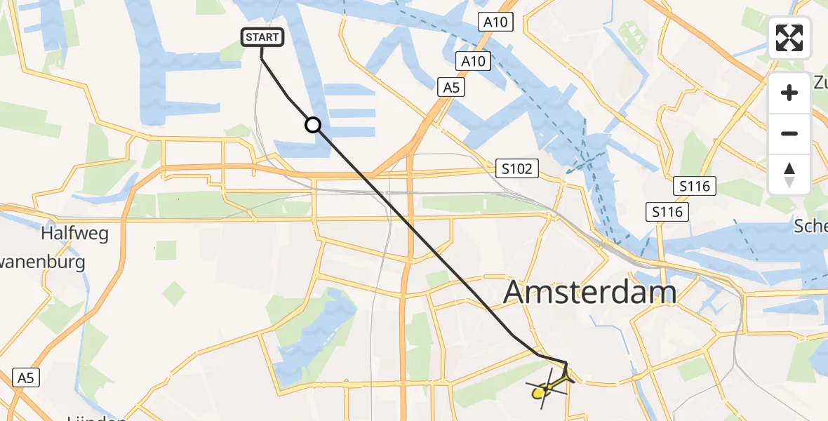 Routekaart van de vlucht: Lifeliner 1 naar Amsterdam