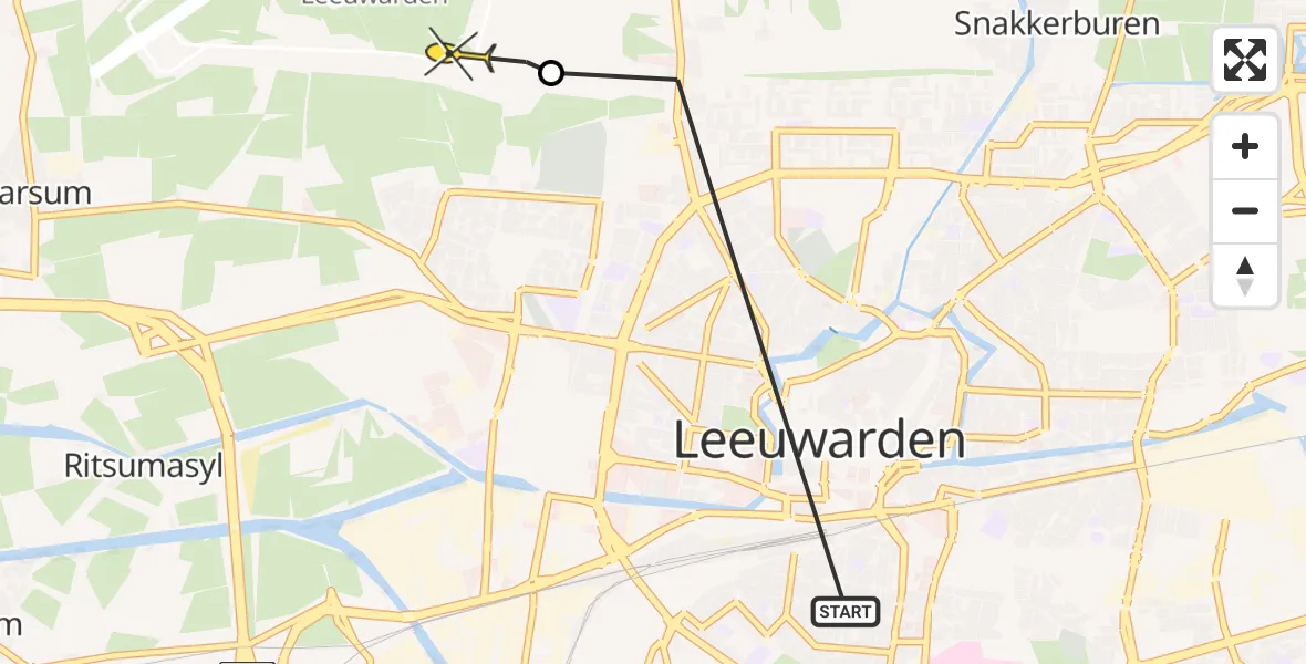 Routekaart van de vlucht: Ambulancehelikopter naar Vliegbasis Leeuwarden