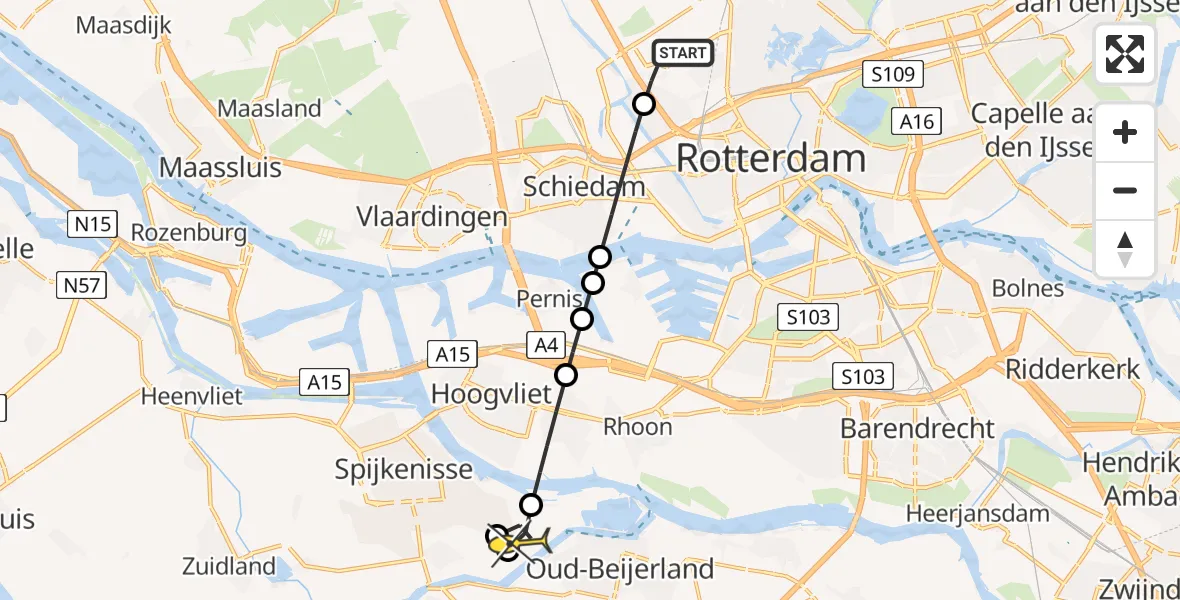 Routekaart van de vlucht: Lifeliner 2 naar Hekelingen