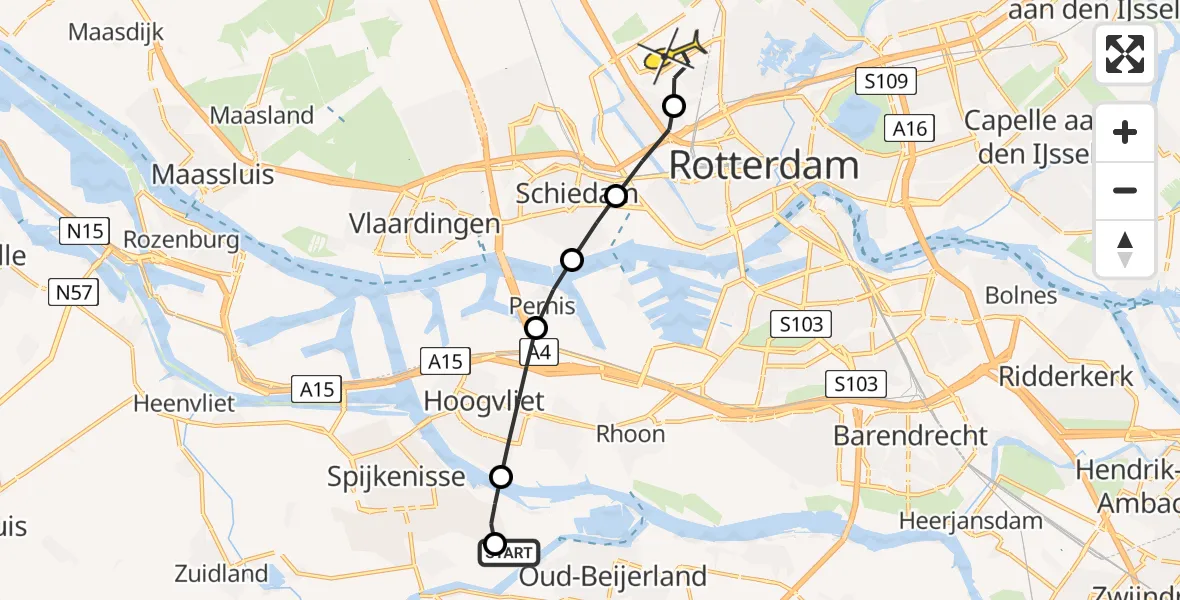 Routekaart van de vlucht: Lifeliner 2 naar Rotterdam The Hague Airport