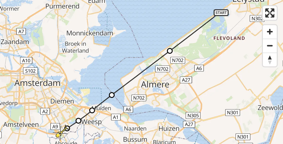 Routekaart van de vlucht: Lifeliner 1 naar Academisch Medisch Centrum (AMC)