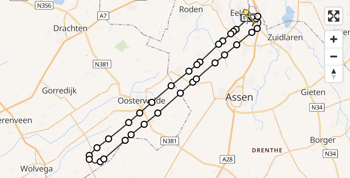Routekaart van de vlucht: Lifeliner 4 naar Groningen Airport Eelde