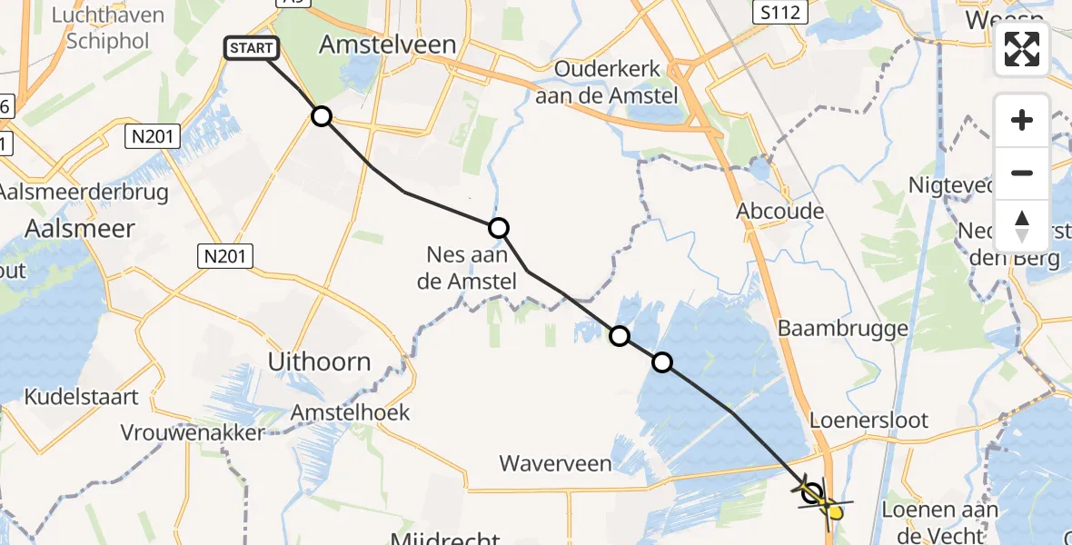Routekaart van de vlucht: Politiehelikopter naar Nieuwer Ter Aa