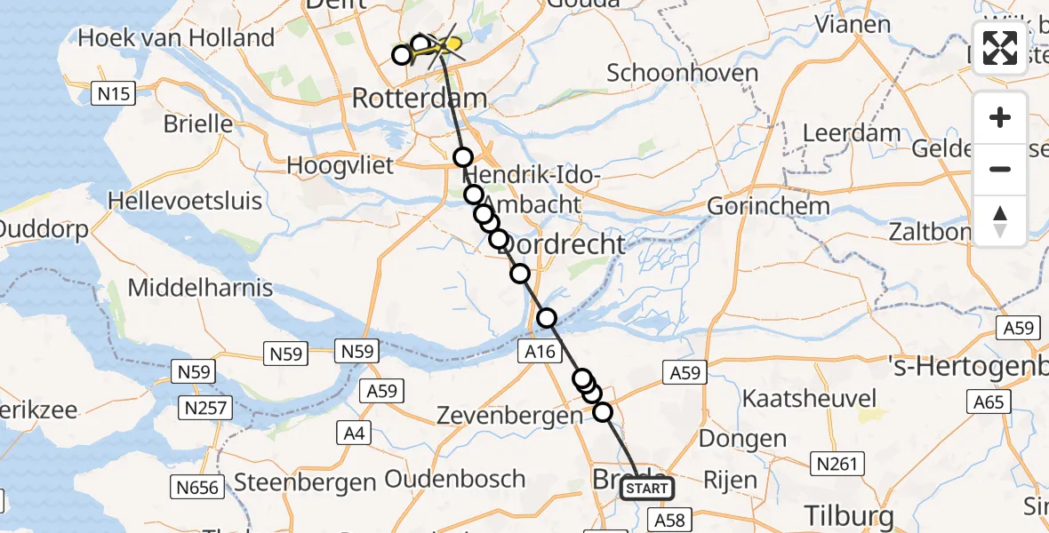 Routekaart van de vlucht: Lifeliner 2 naar Rotterdam