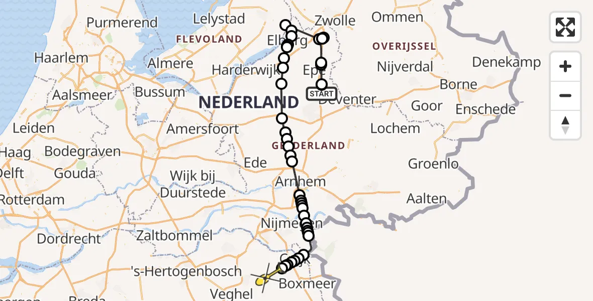 Routekaart van de vlucht: Politiehelikopter naar Mill