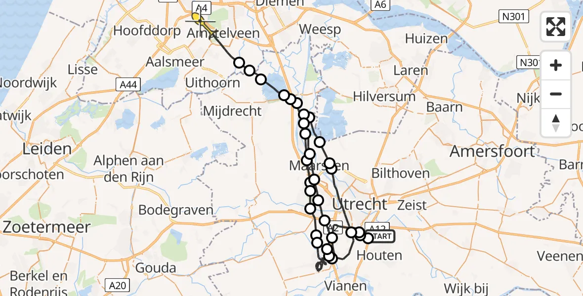 Routekaart van de vlucht: Politiehelikopter naar Schiphol
