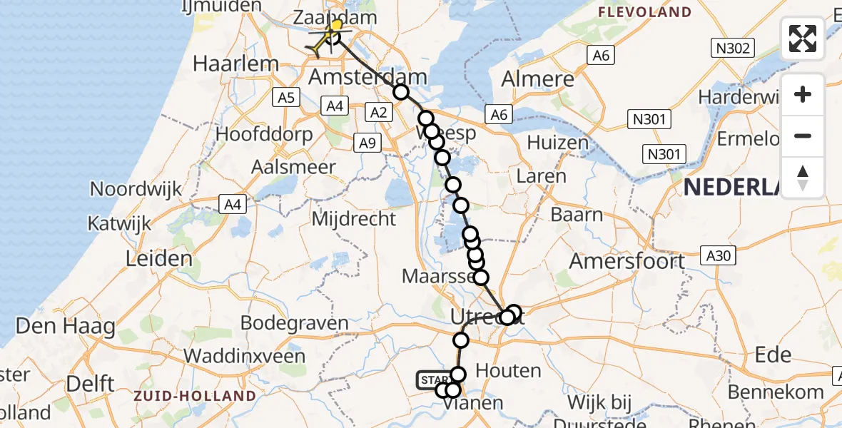 Routekaart van de vlucht: Lifeliner 1 naar Amsterdam Heliport