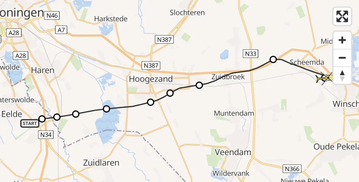 Routekaart van de vlucht: Lifeliner 4 naar Heiligerlee