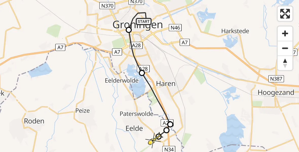 Routekaart van de vlucht: Lifeliner 4 naar Groningen Airport Eelde