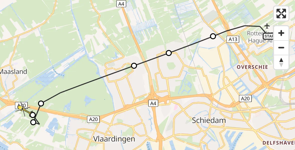 Routekaart van de vlucht: Lifeliner 2 naar Maassluis