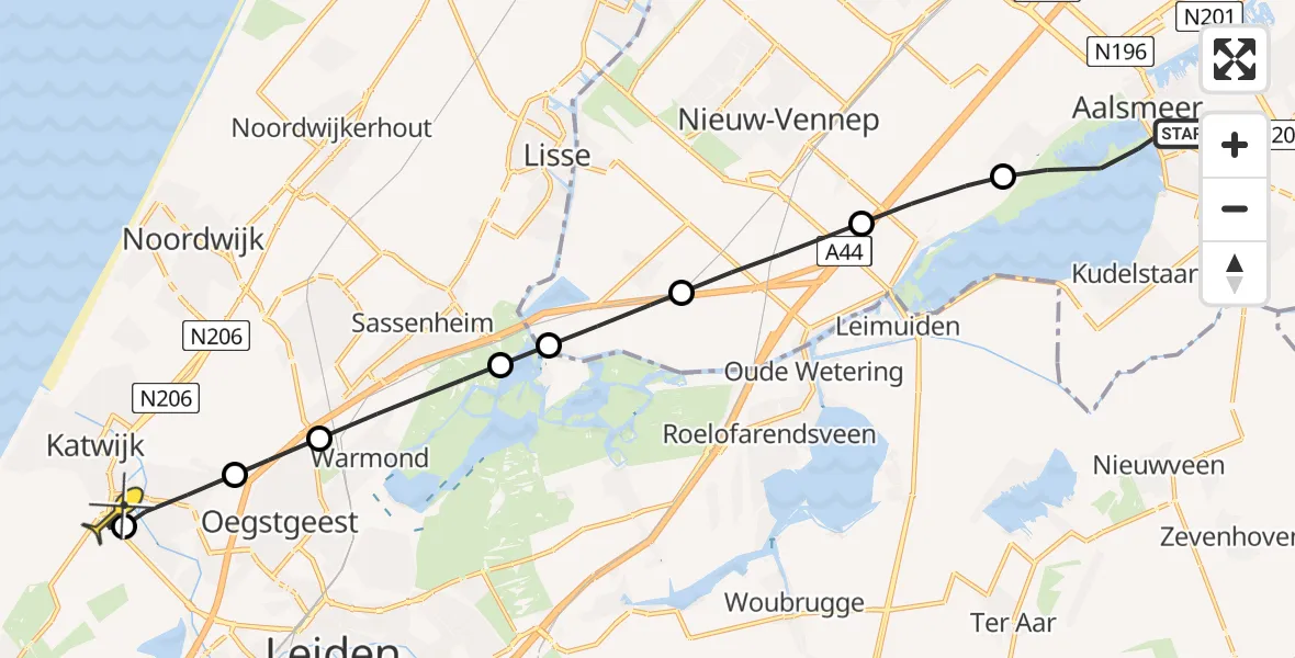 Routekaart van de vlucht: Lifeliner 1 naar Katwijk