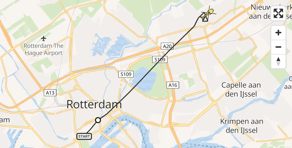 Routekaart van de vlucht: Lifeliner 2 naar Rotterdam