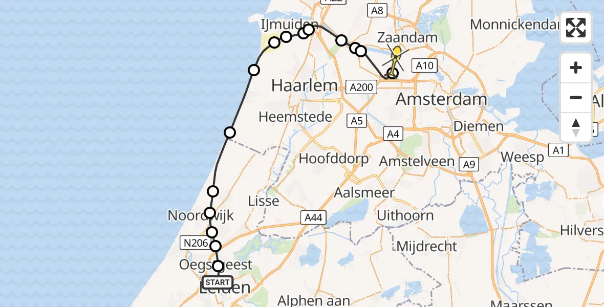 Routekaart van de vlucht: Lifeliner 1 naar Amsterdam Heliport