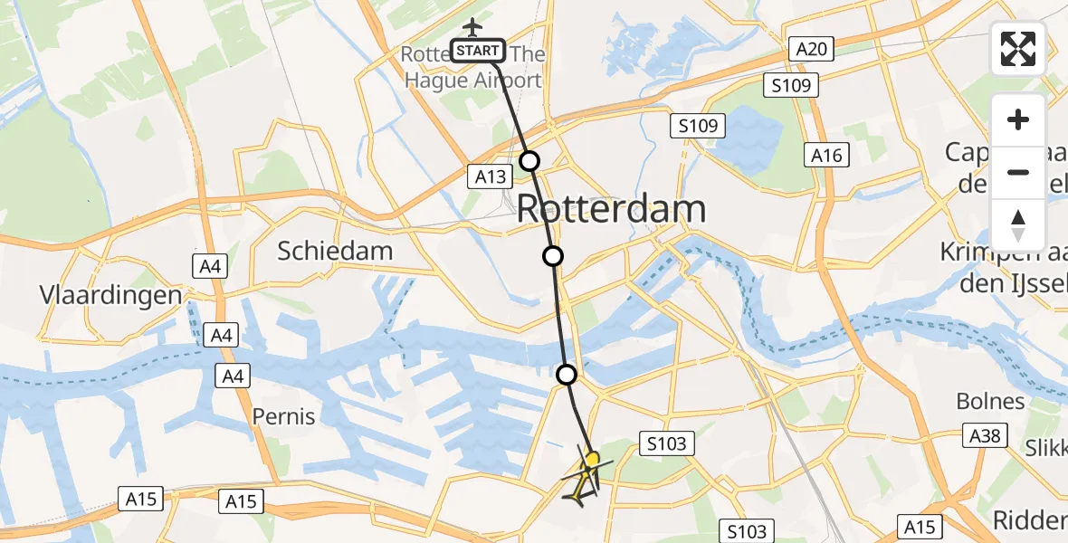 Routekaart van de vlucht: Lifeliner 2 naar Rotterdam