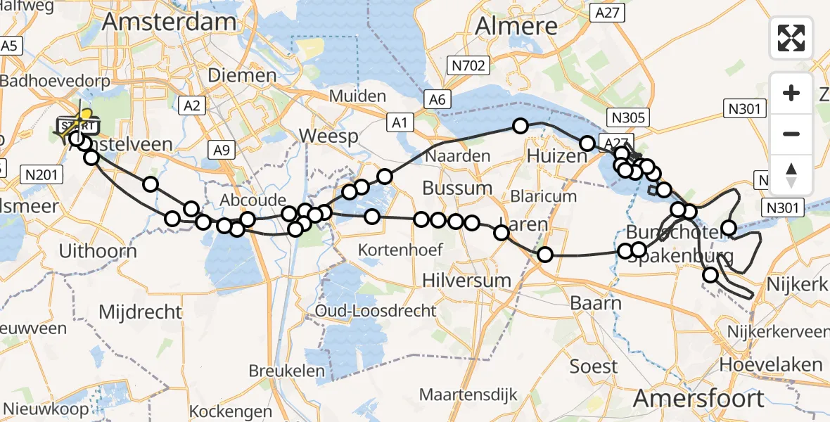 Routekaart van de vlucht: Politieheli naar Schiphol