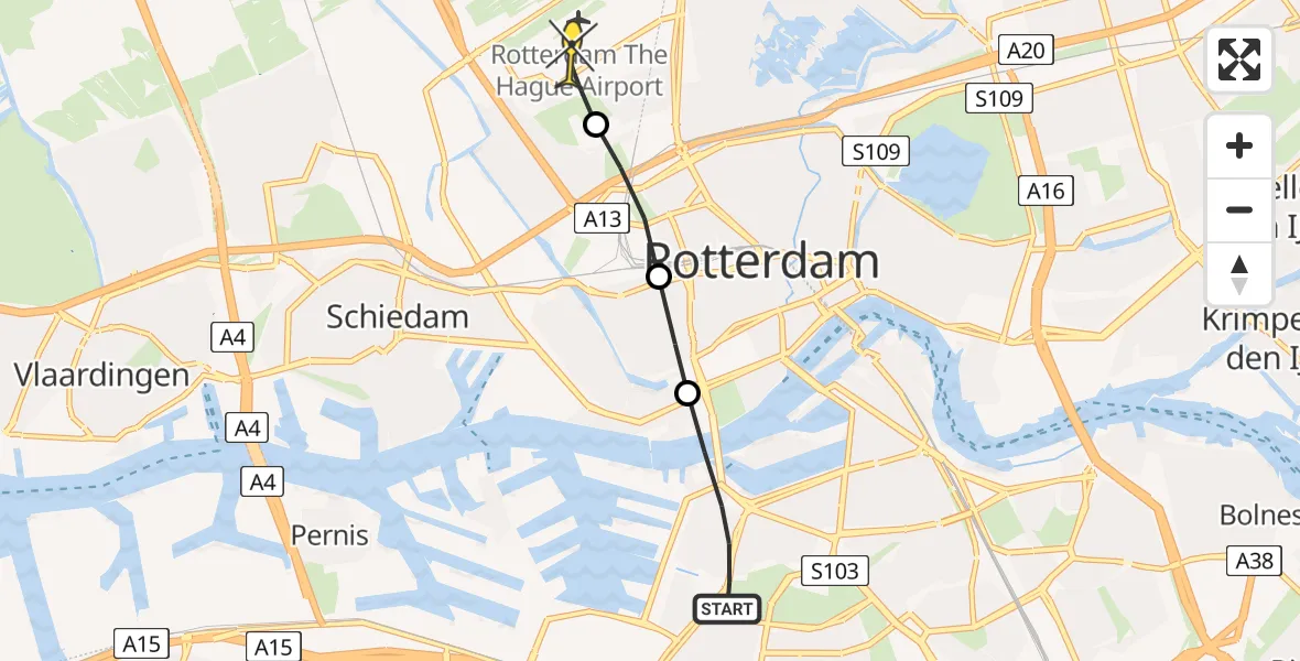 Routekaart van de vlucht: Lifeliner 2 naar Rotterdam The Hague Airport