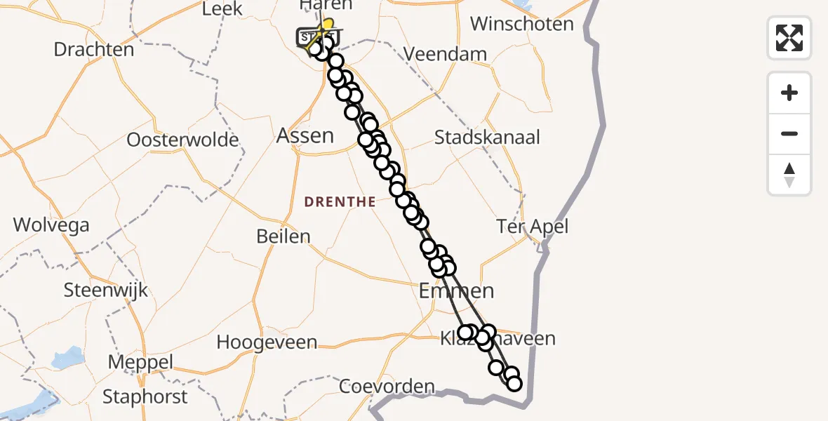 Routekaart van de vlucht: Lifeliner 4 naar Groningen Airport Eelde
