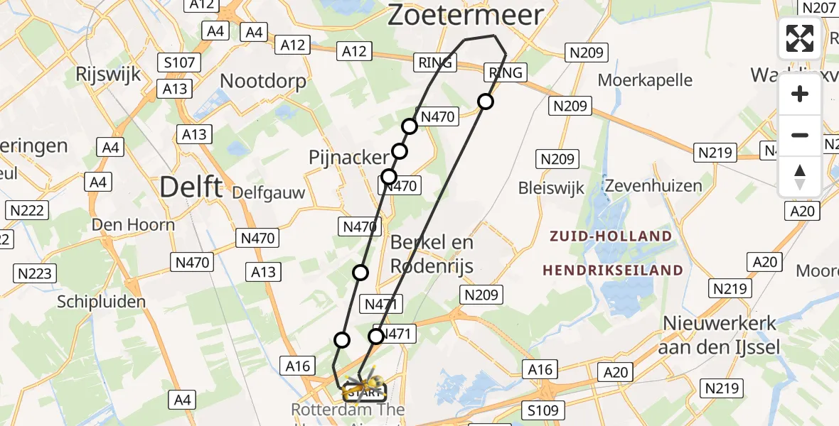 Vluchtroute Traumahelikopter Rotterdam The Hague Airport - Rotterdam The Hague Airport, 21 november 2023, 13:00