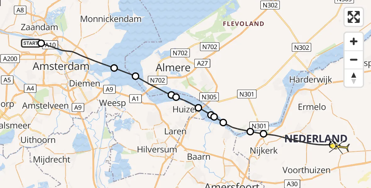 Routekaart van de vlucht: Lifeliner 1 naar Garderen